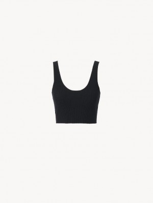 Prendas De Punto Chloe Cropped Tank Negras | CHE-SR13922