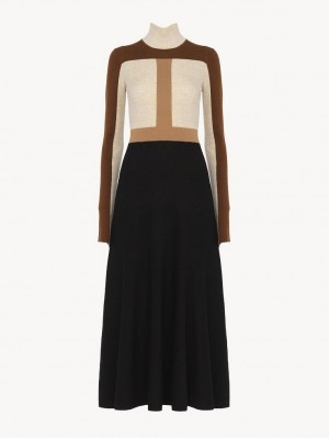 Prendas De Punto Chloe Flared Maxi Multicolor Marrones | CHE-SR13946