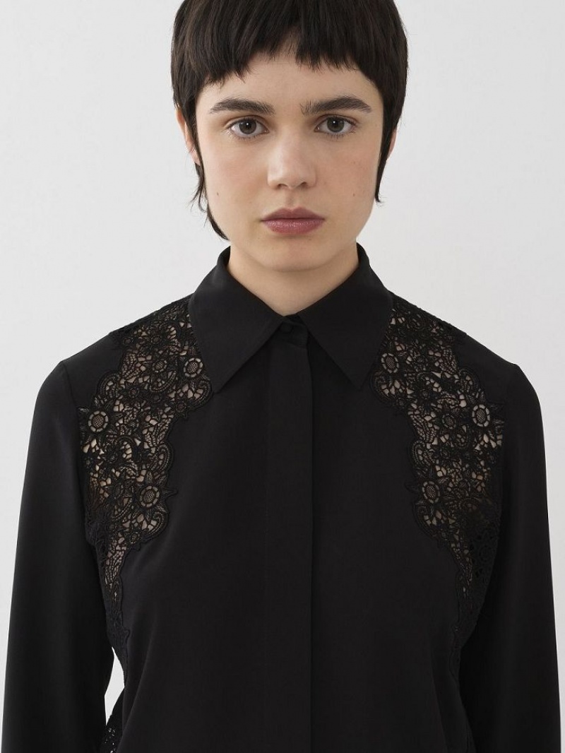 Blusa Chloe Guipure-detail Negras | CHE-SR13878