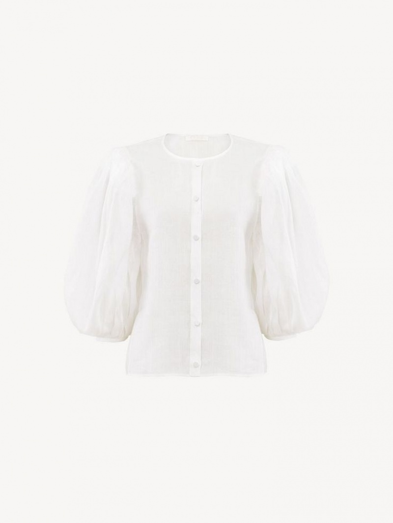Blusa Chloe Puff-sleeve Blancas | CHE-SR13879