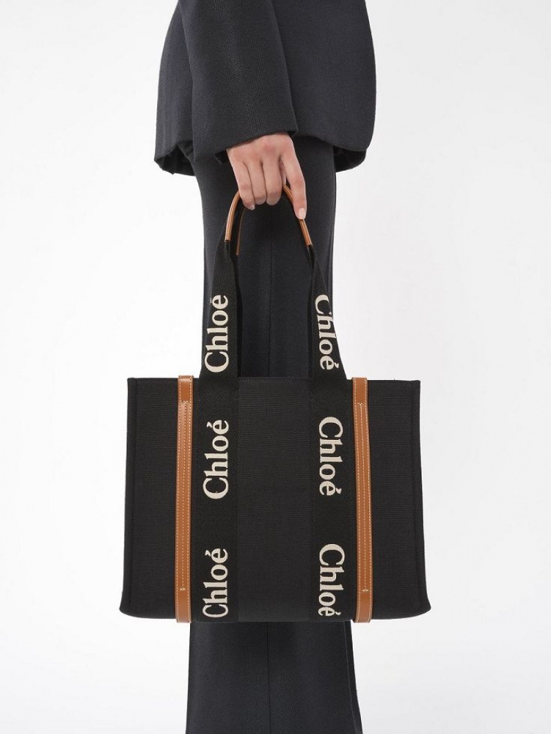 Bolsa De Hombro Chloe Medium Woody Negras Beige | CHE-SR13458