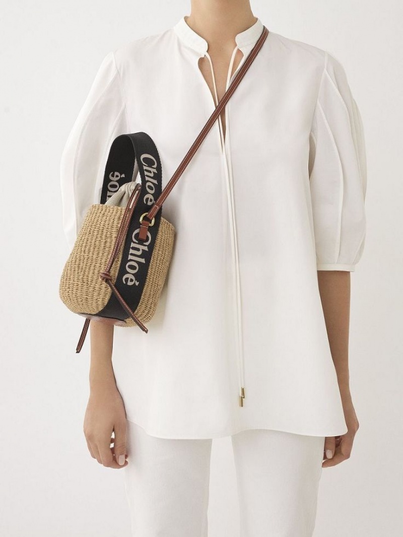 Bolsos Cruzados Chloe Small Woody Basket Negras Beige | CHE-SR13566