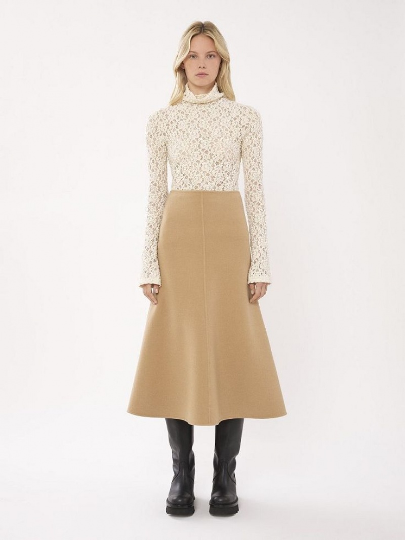 Falda Chloe Flared Midi Beige | CHE-SR14093