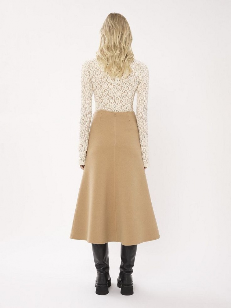 Falda Chloe Flared Midi Beige | CHE-SR14093