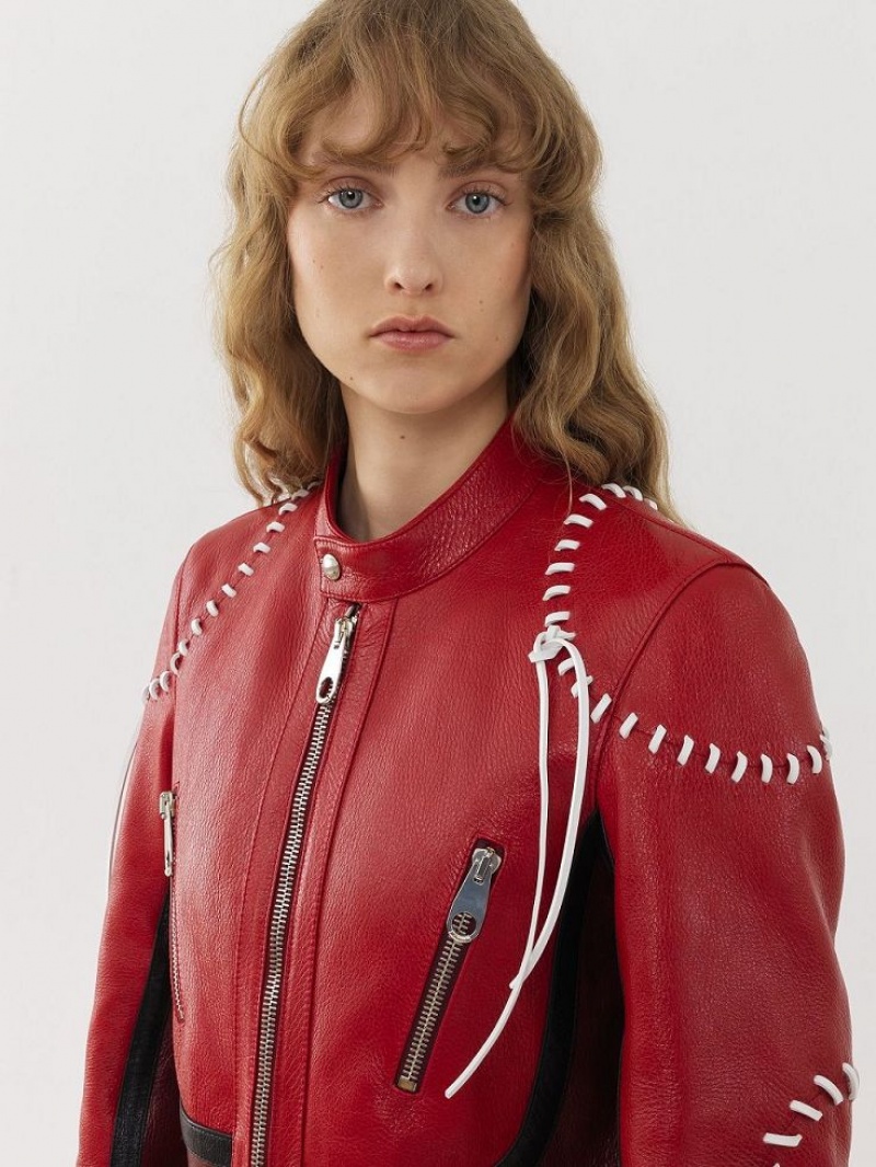 Leather Chloe Ciclismo Coat Moradas Rojas | CHE-SR14105
