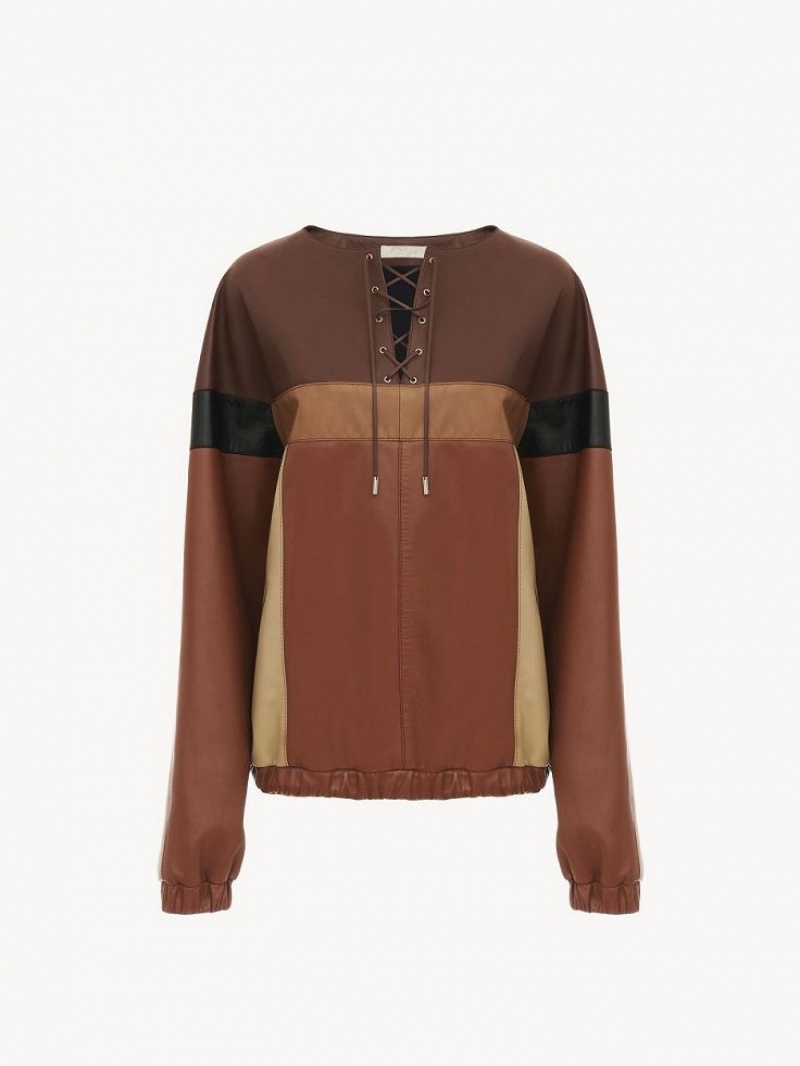 Leather Chloe Loose Collarless Top Multicolor Marrones | CHE-SR14111