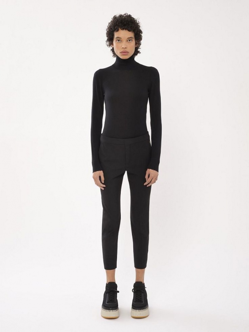 Pantalon Chloe Cropped Cigarette Negras | CHE-SR13971