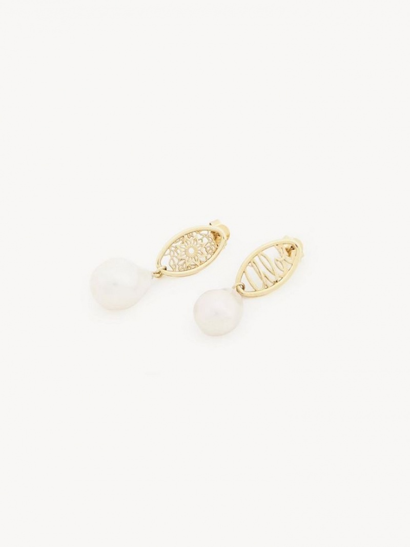Pendientes Chloe Darcey Encaje Drop Doradas Blancas | CHE-SR14438