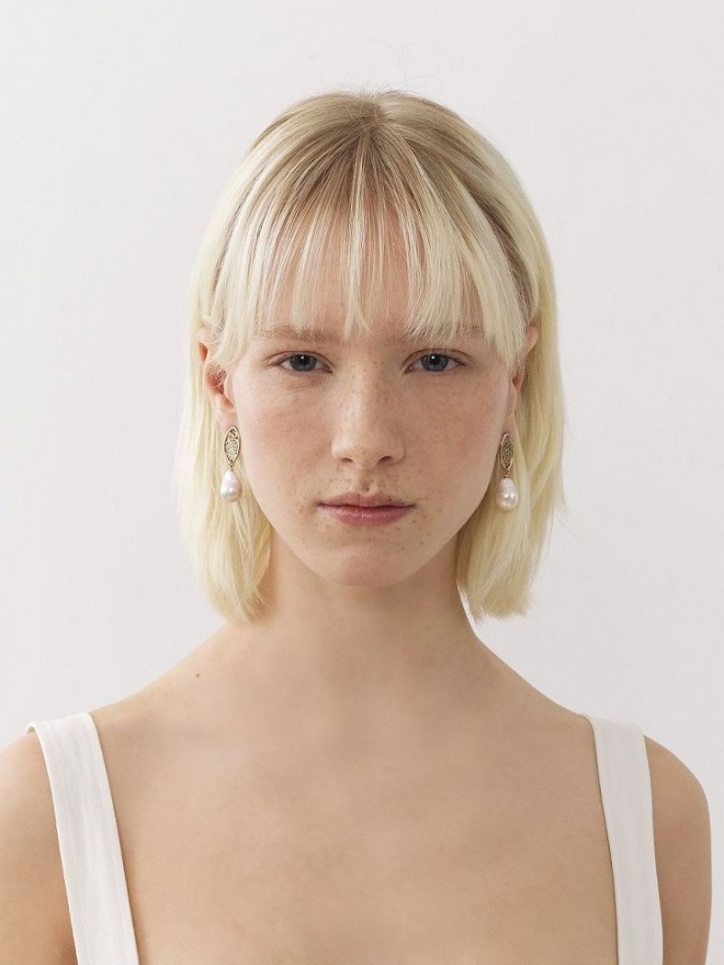 Pendientes Chloe Darcey Encaje Drop Doradas Blancas | CHE-SR14438