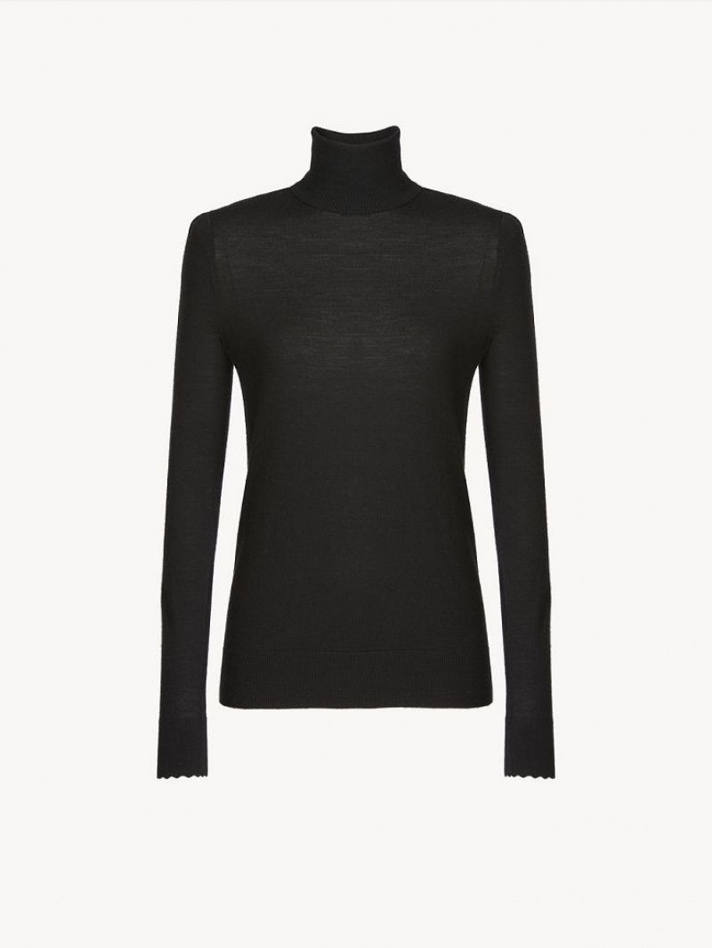 Prendas De Punto Chloe Scalloped High-neck Negras | CHE-SR13918