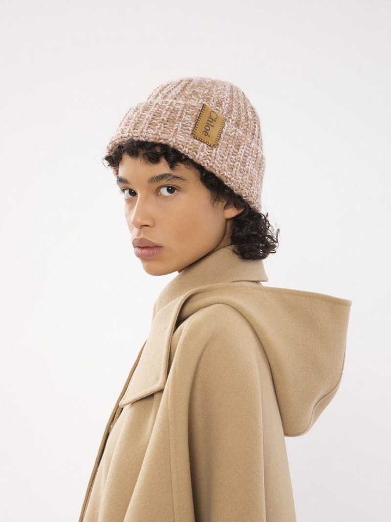 Sombreros Chloe Fornido De Punto Beanie Beige Rosas | CHE-SR14474