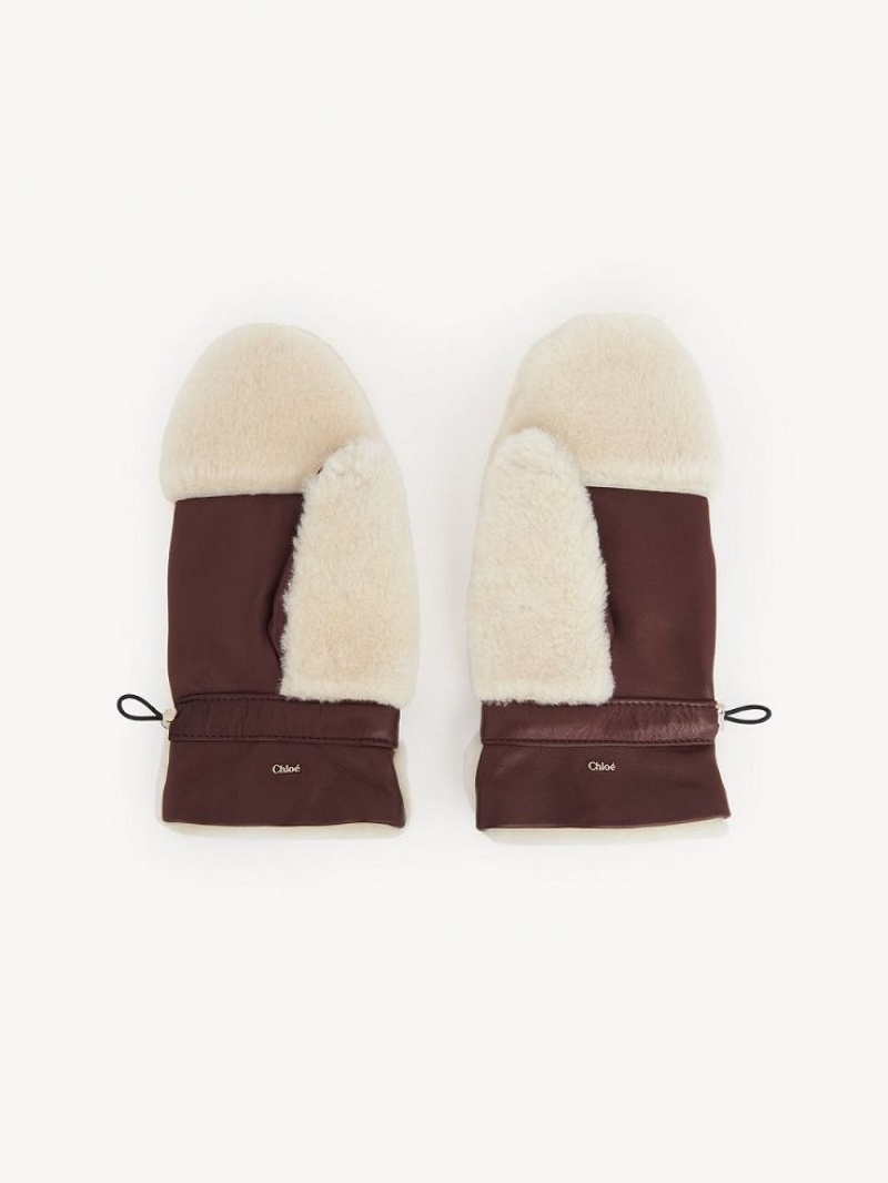 Sombreros Chloe Shearling Mittens Beige Marrones | CHE-SR14467