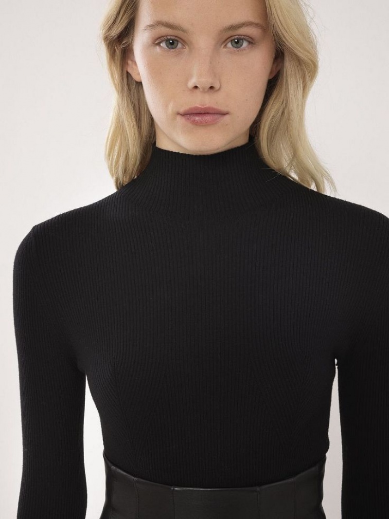 Suéteres Chloe Fitted Mock-neck Negras | CHE-SR13903