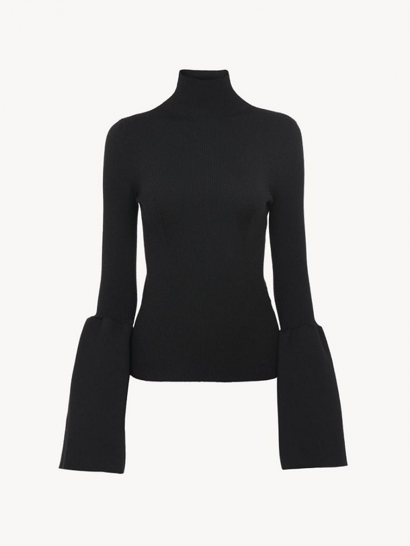 Suéteres Chloe Fitted Mock-neck Negras | CHE-SR13903