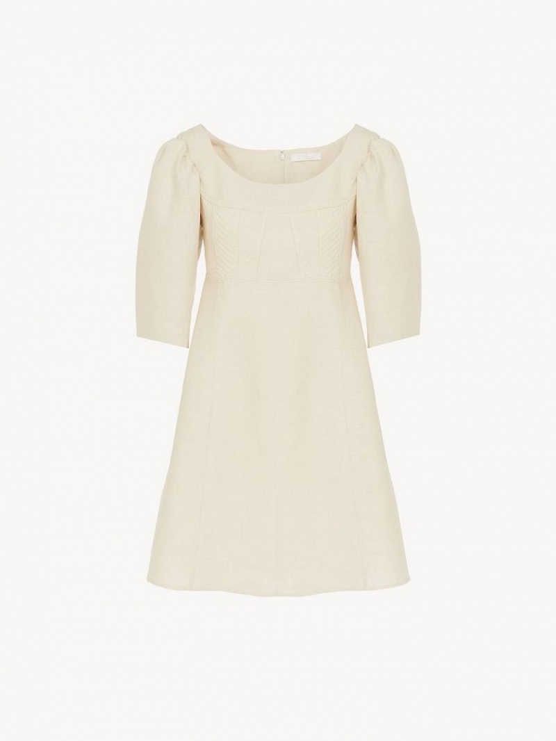 Vestido Chloe Barco-neck Mini Blancas | CHE-SR13836